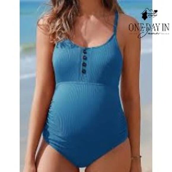 Summer Mae Maternity Ribbed One Piece Swimsuit Size S - Picture 1 of 6